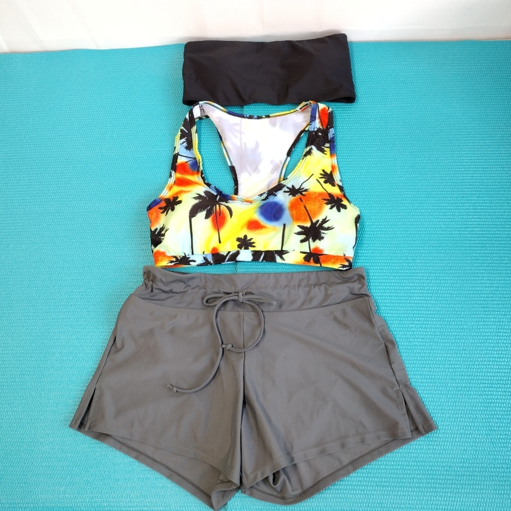 Lot Of 3 Women's Swim Bikinis Tops Gray Shorts Size S